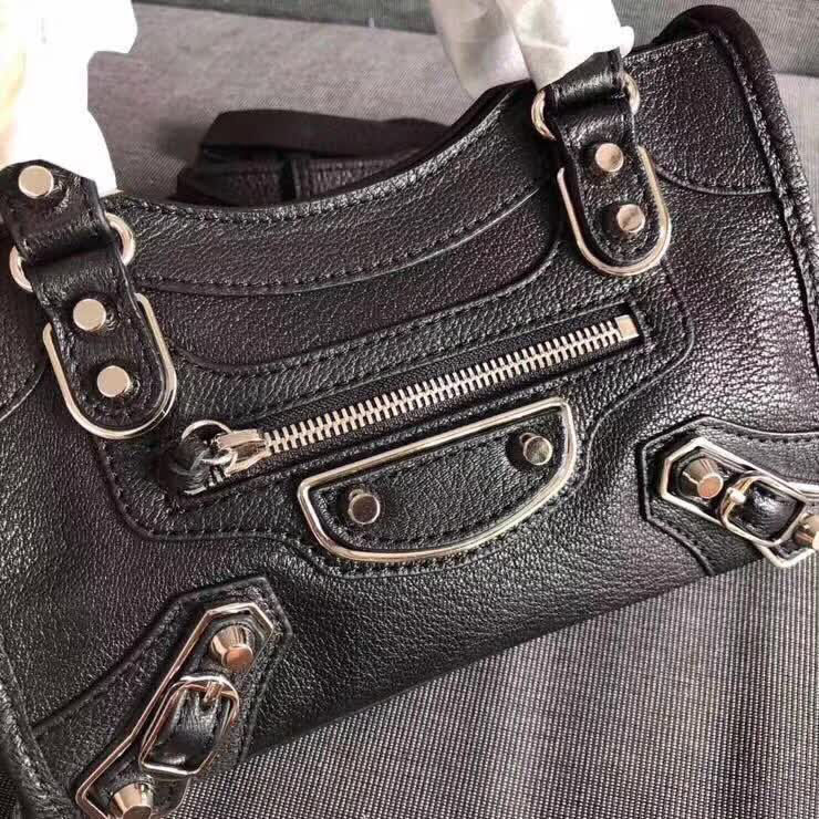 BALENCIAG巴黎世家 機車包 23cm原版山羊皮配銀邊 手提肩背斜挎包  BL1362